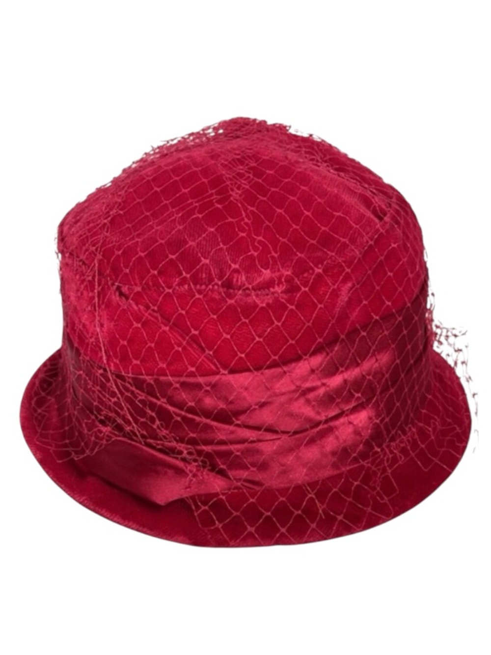 Vintage Reddish Pink Velvet Bucket Hat with Netting. Pre owned. Sold as is
